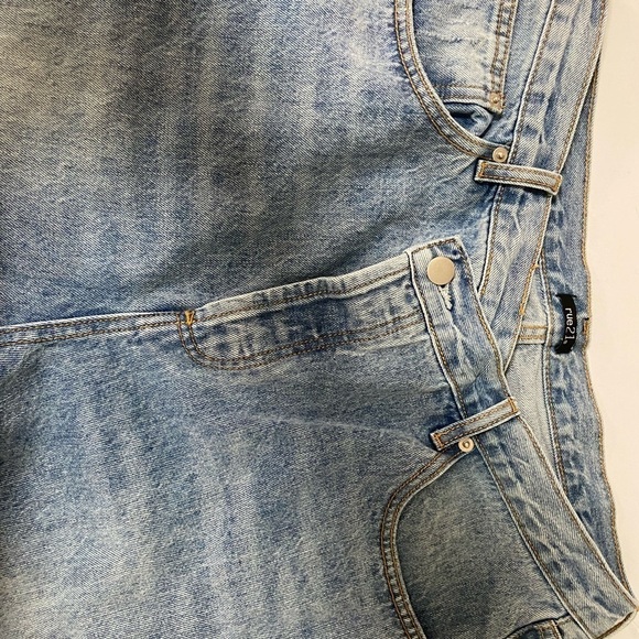 Rue 21 faded asymmetrical snap jeans with flames on the back pocket size 14 - Picture 2 of 6